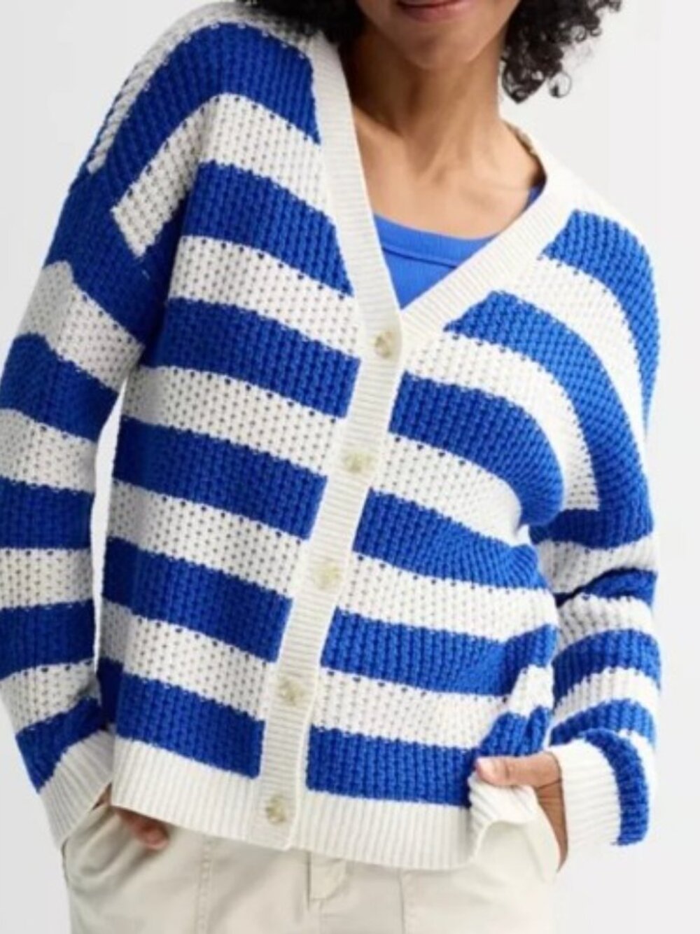 Royal Blue and White Striped Sonoma Button-up Cardigan Sz. L